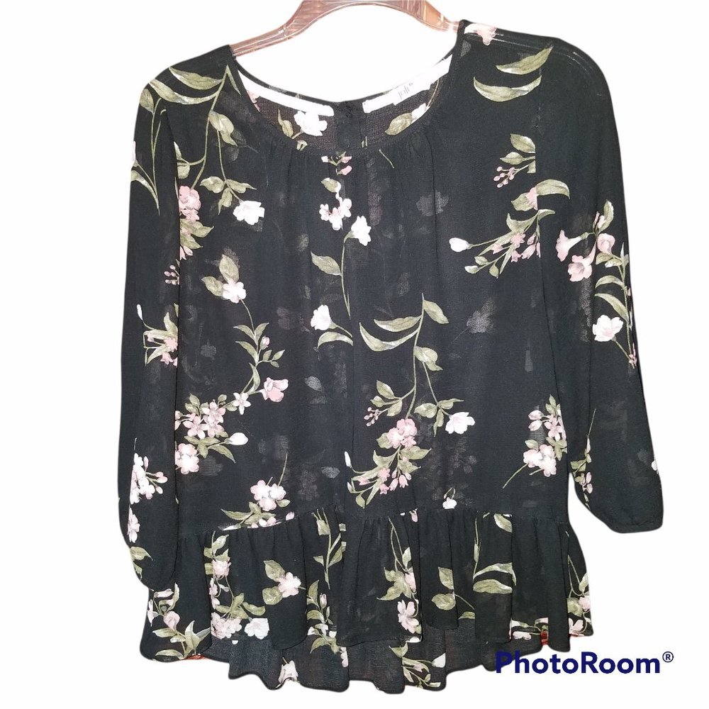 Jolt Floral Sheer Blouse‎ Button Up Back Medium